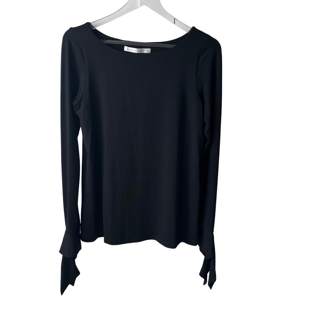 SUSANA MONACO Black Luna Danni Long‎ Tie Sleeve Boat Neck Top Medium